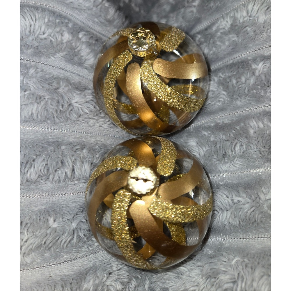 Set of 2 Rauch Gold Swirl Christmas Ornaments Glitter Holiday Decor 3 Inch